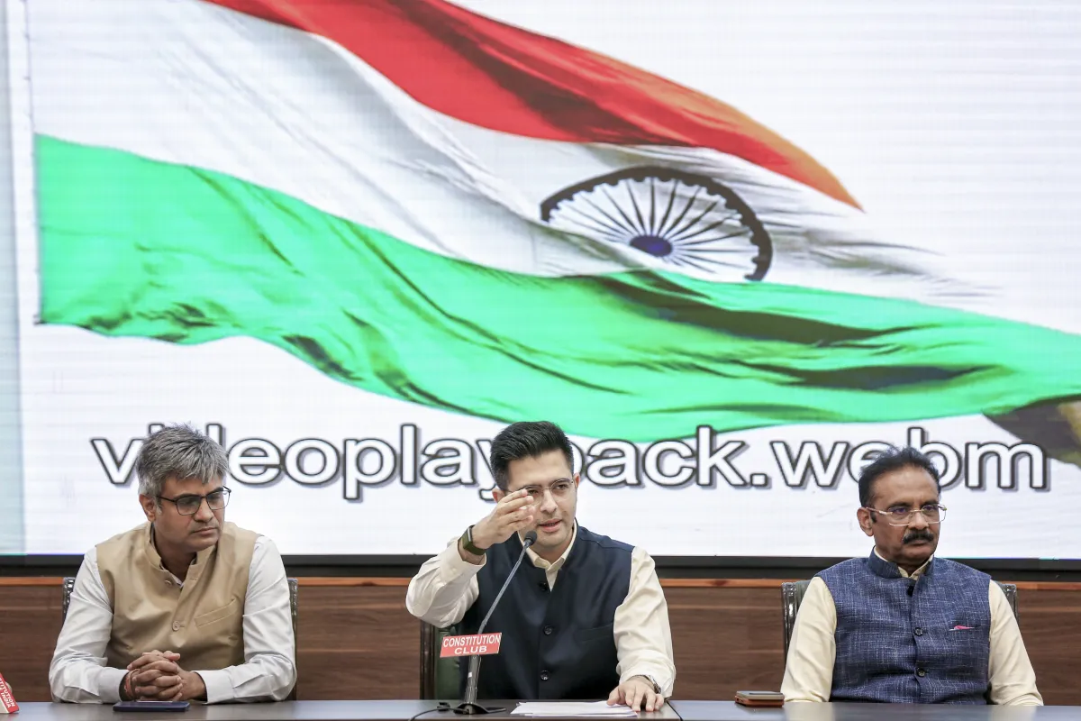 AAP Rajya Sabha MPs press conference April 2026