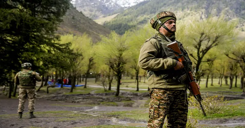 Indian security forces on patrol in Kashmir after Pahalgam attack anniversary — Source: PTI
