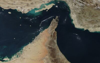 Satellite view of the Strait of Hormuz and Musandam Peninsula