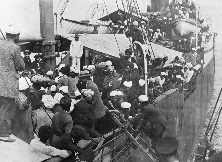 Historic 1914 photograph of passengers aboard a steamship symbolising colonial-era migration restrictions