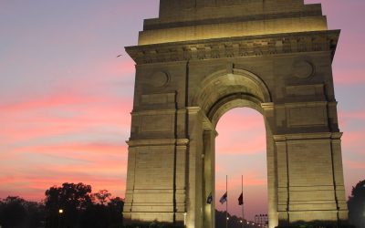 India Gate monument in New Delhi at dusk